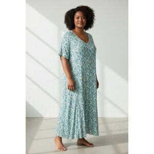 Woman Within Plus Size Maxi Dress 2X 26/28 Green/Blue Abstract Print